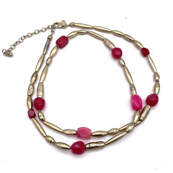 Chicos Long Gold-Tone and Pink Single-Strand Beaded Necklace 36 to 40 in - Picture 2 of 7